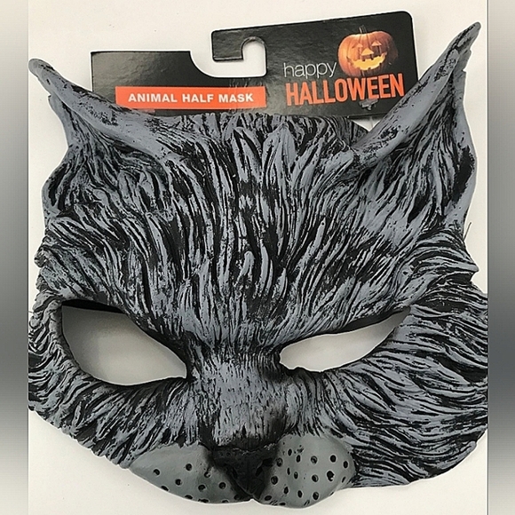 Halloween Cat Half Face Mask Adult Gray Flexible Costume Cosplay Animal Kitty NW - Picture 1 of 1